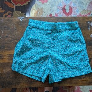 Banana Republic‎ High-Rise Linen Blend Shorts Teal Blue XS Geometric